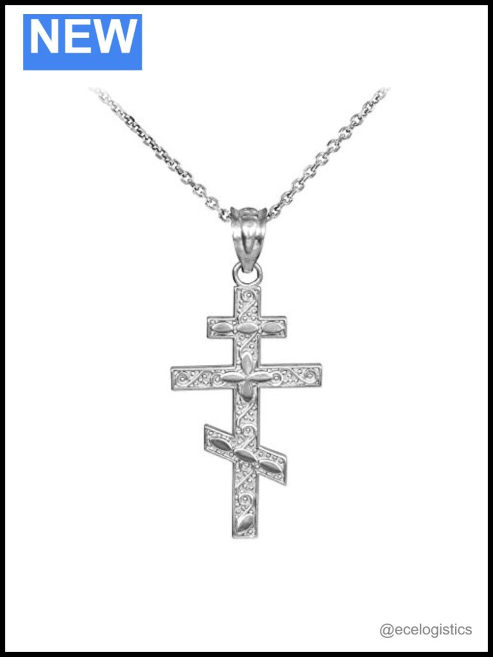 925 Sterling Silver Russian Orthodox Cross Pendant Necklace 18"